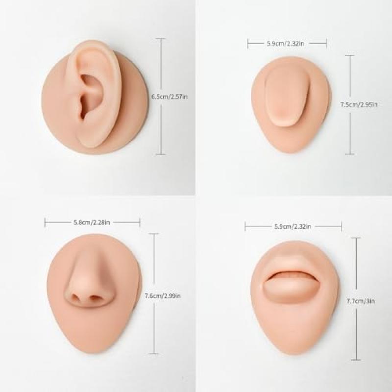 Laroal Körperpiercing-Übungsmodell, Silikon, Nasensimulation, Bauchnabelmodell, Set, Zunge, Mund, Display, Zubehör, Ohr für Anfänger