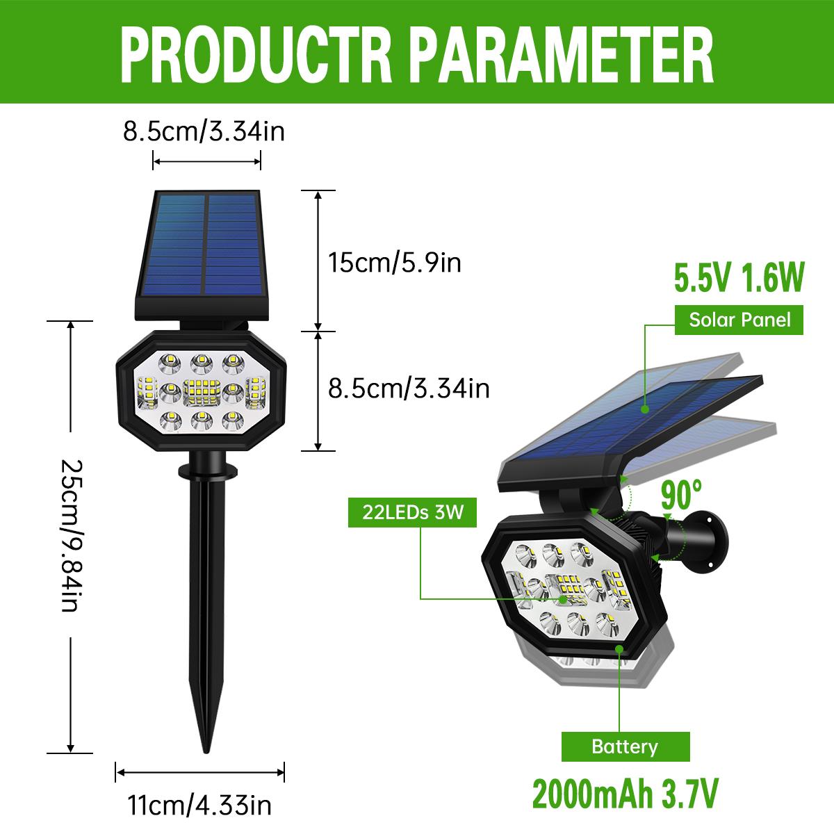 

Солнечный прожектор, водонепроницаемый, IP65, регулируемый, работающий на солнечной энергии, ландшафтный прожектор с 2 режимами освещения, настенный светильник