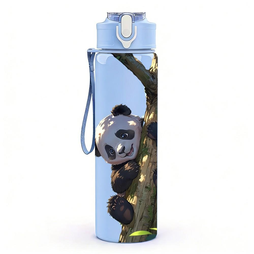 1PC Panda Bear On Tree Trunk Print 750ml Color Plastic Sports Water Bottle Leakproof Flip Straw Lid Suitable for Sports Office Home Use