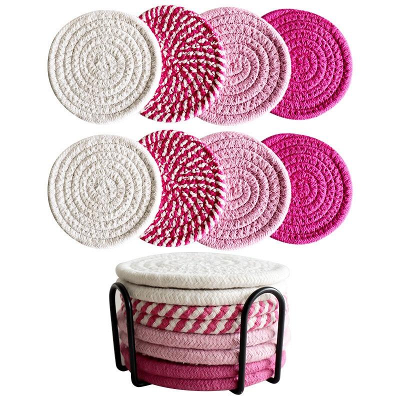 8Pcs/set 11x11cm Round Cotton Woven Coffee Mug Cup Coaster Placemat Dining Plate Mat Kitchen Insulation Pad Table Decoration