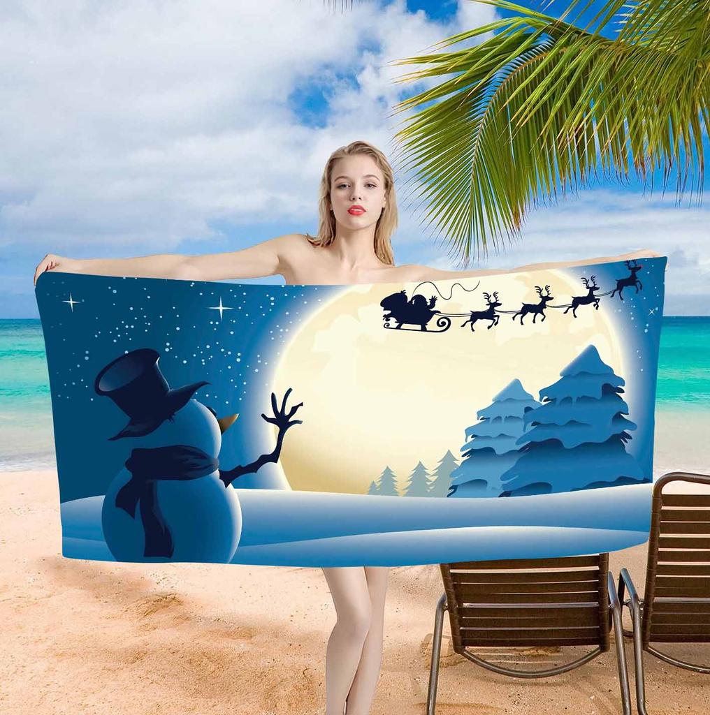 Merry Christmas Santa Claus Background Cute Single sided Printed Beach Towel Home Decoration Bath Towel 75x150cm Bathroom