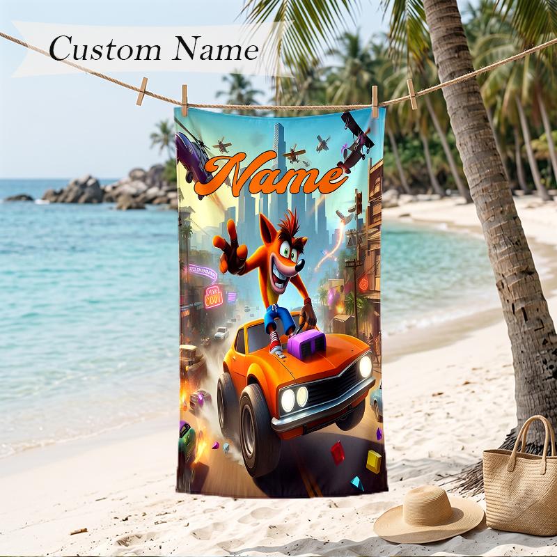 Crash Bandicoot  Custom Name Printed Beach Towel Personalized Soft Towel For Swimming Beach Travel