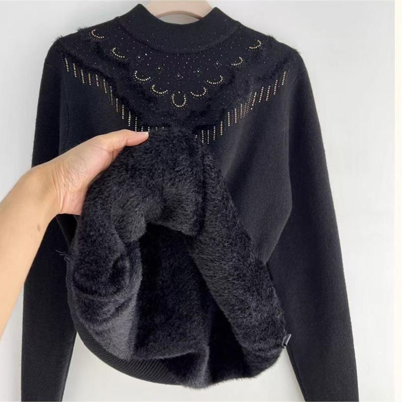 Pullover für Damen Winter Baumwolle Verdickt Warmer Strick Dehnbar Langarm Oversize Jumper Pullover Tops