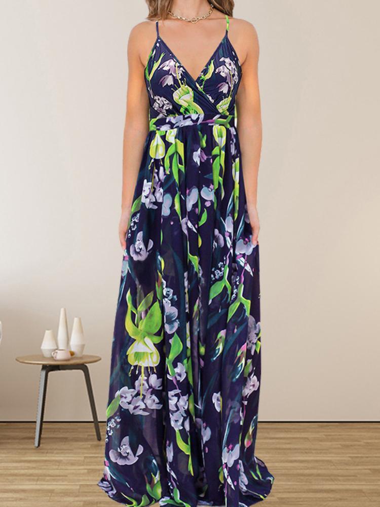 

Женское летнее платье из шифона с принтом, персонализированная юбка, повседневные модные пляжные платья, женское сексуальное платье с открытой спиной XXL темно-синий