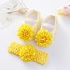 Newborn Baby Shoes Girls Flower Shoes Toddler Prewalker Cute Baby Soft Shoes For 0-12M Children With Hair Band