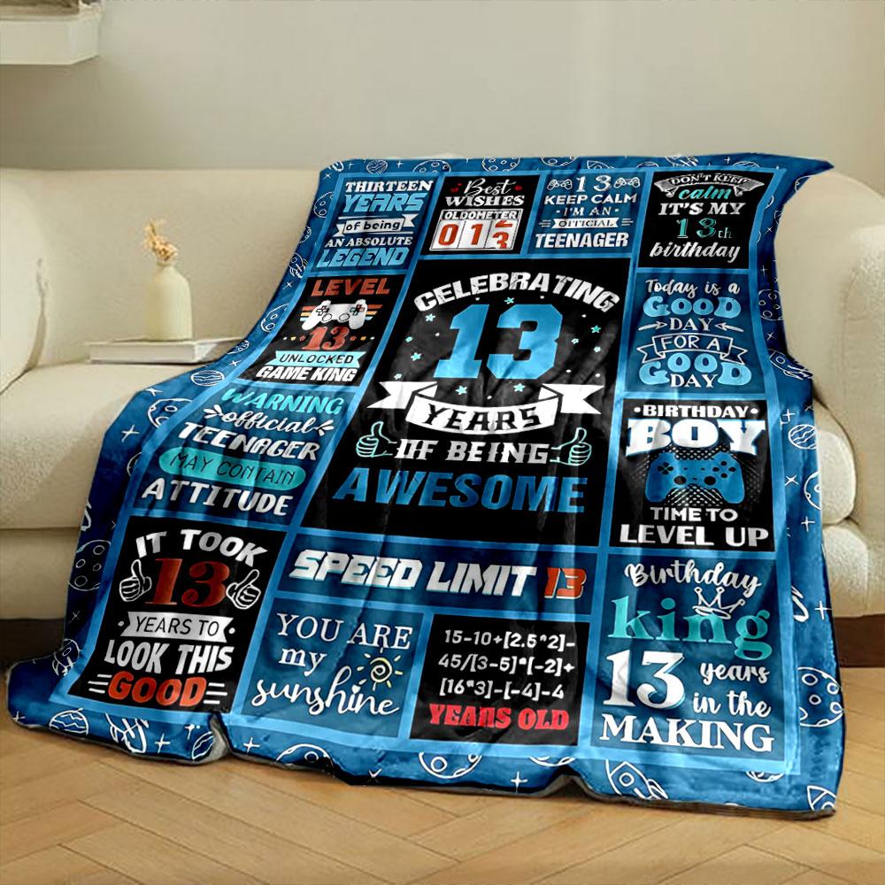 13. Geburtstag Thema Gaming Stil Wurfdecke, Blaue Dekorative Schlafzimmerdecke für Wohnzimmer Couch Mittagspause Weiche Decke für Freund Festival Geschenk