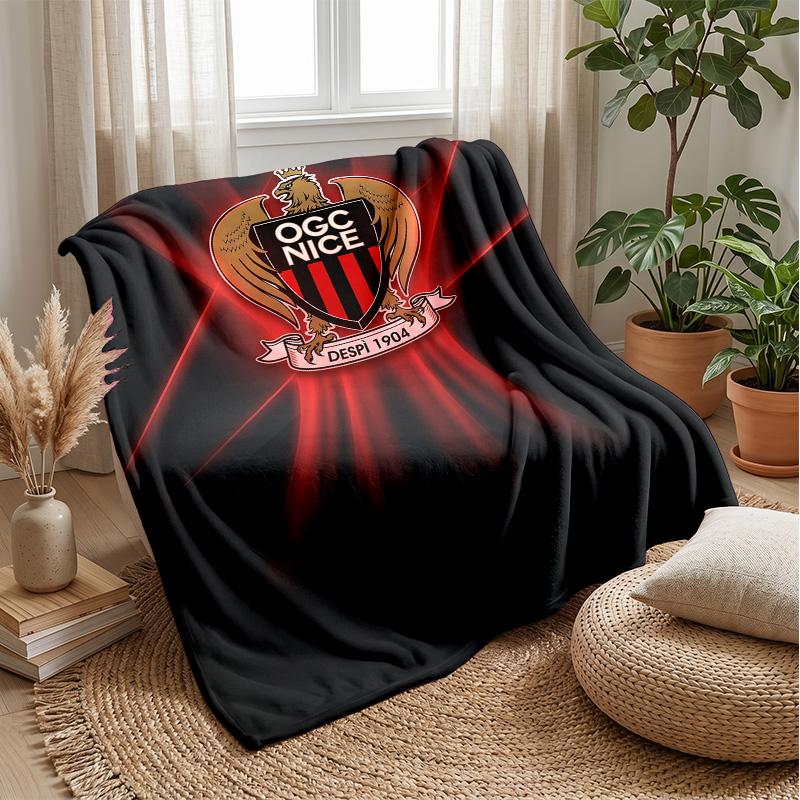 OGC Nice FC Weiche Flanell-Fleece-Decke Leichte Gemütliche Warme Überwurfdecke für Sofa Bett Heimdekoration