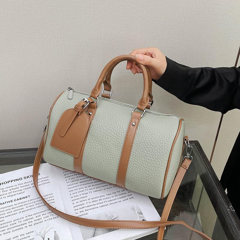 Retro Handbag Bag Women's New Fashion Contrasting Color Bowling Bag Simple Casual Shoulder Messenger Bag