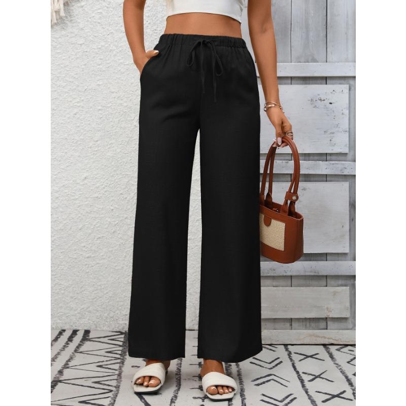 Independent Station Women's Solid Color Loose High Waist Wide Leg Cotton and Linen Trousers for Women
