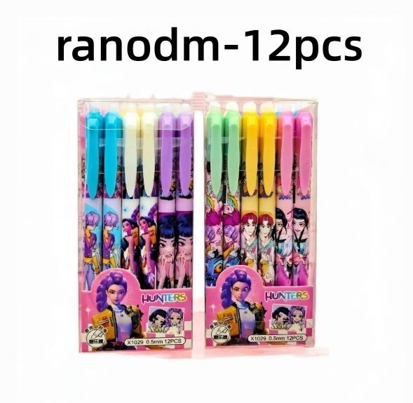 12pcs  Kpop Demon Hunters 0.5mm Erasable Gel Pen - Refillable & Retractable Black Ink Friction Pen for School Office Supplies