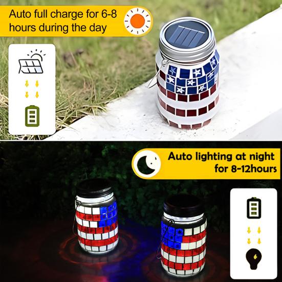1/2Pcs Solar Garden Light, Outdoor Waterproof Solar-Powered Hanging Lantern with American Flag Design for Independence Day Holiday Decoration