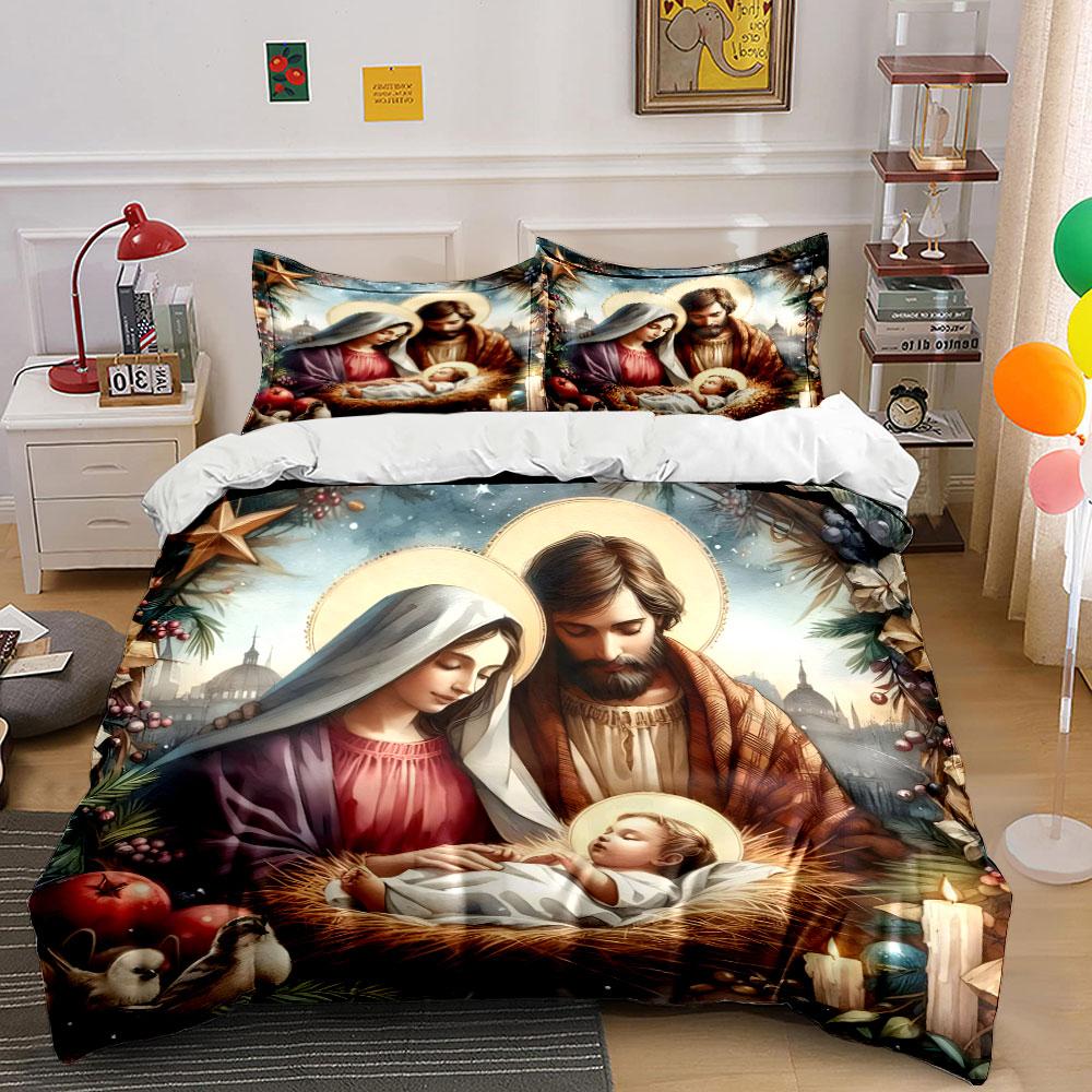 Nativity Scene Christmas Decoration Set  Kid'S And Adults' Bedroom Decor, Exquisite Three-Piece Bedding Set Gift