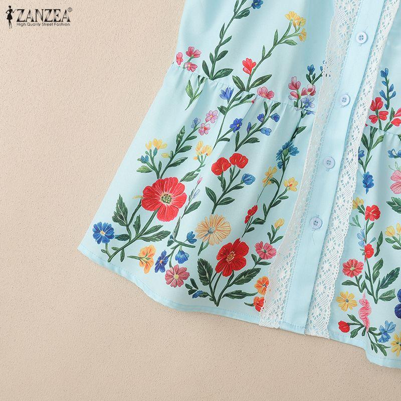 ZANZEA Women Elegant Lace Splice Square Collar Casual Sleeveless Floral Print Vest Tops