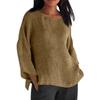 Long Sleeved Round Neck Solid Color Top Cotton and Linen Women’s Blouses & Shirts
