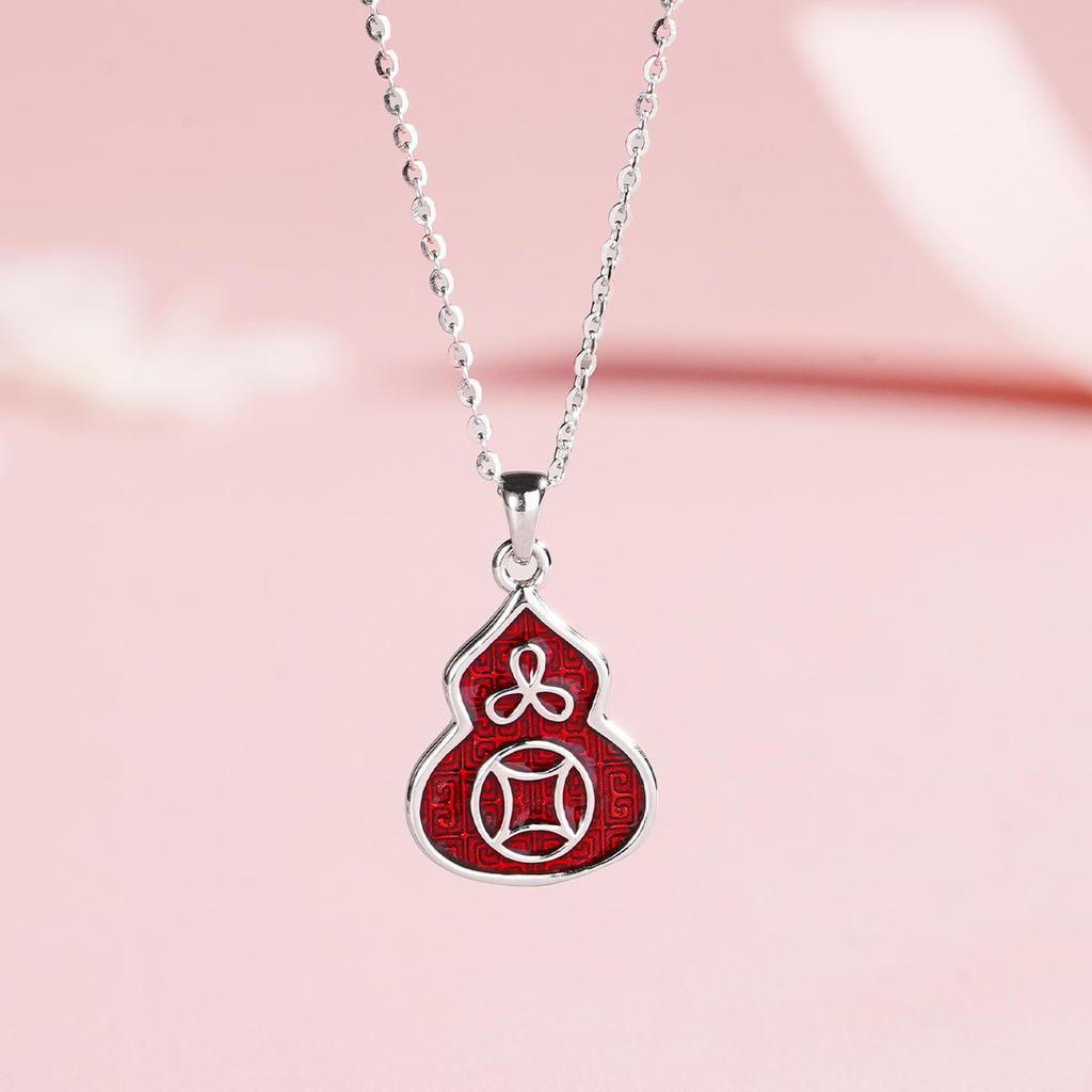 Tichiya Real Shot Gourd Necklace: Women's S925 Sterling Silver, Chinese Style, Light Luxury Enamel Fu Lu Clavicle Chain.
