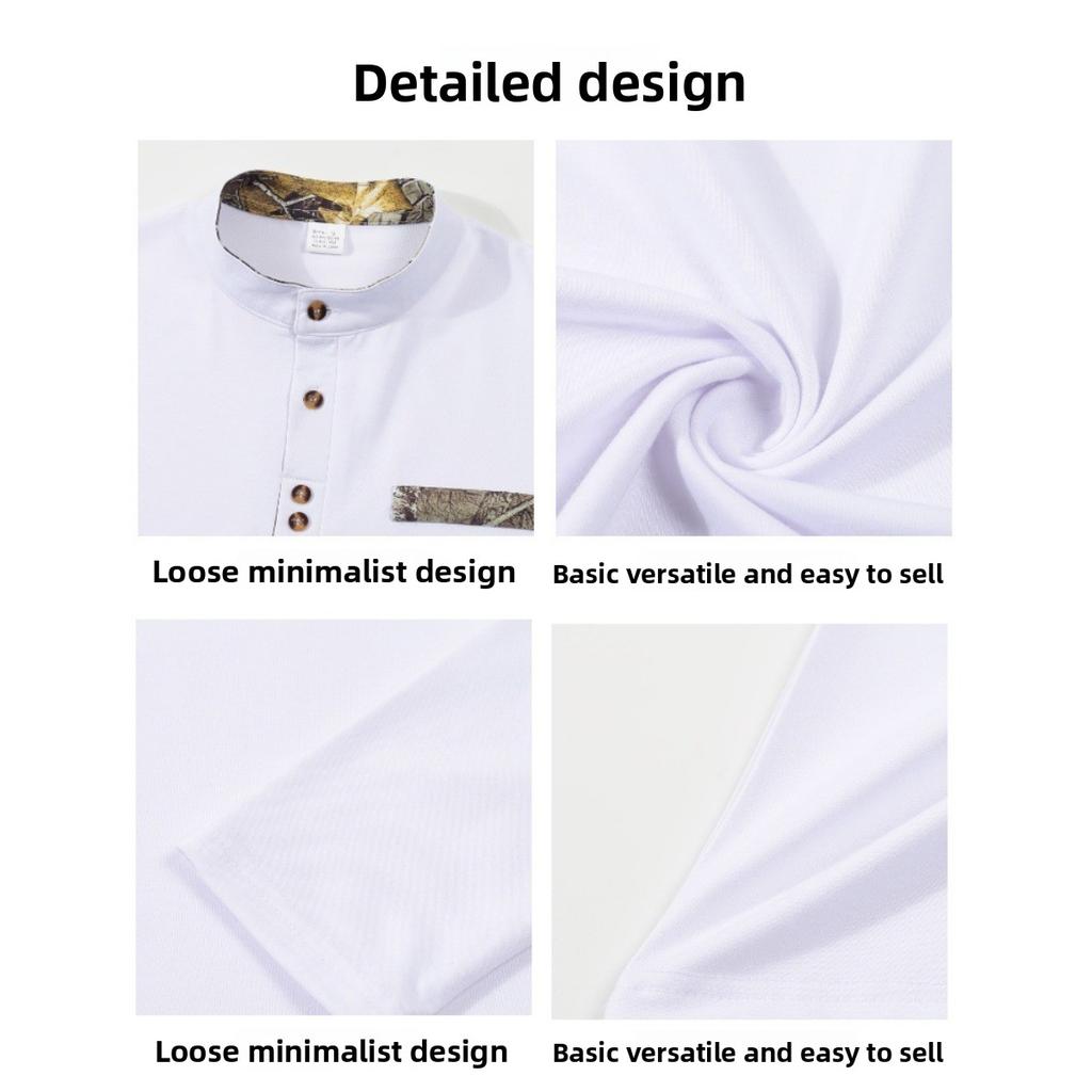 Pánská jarní a podzimní pánská košile se stojáčkem, ležérní sportovní košile s dlouhým rukávem Henley