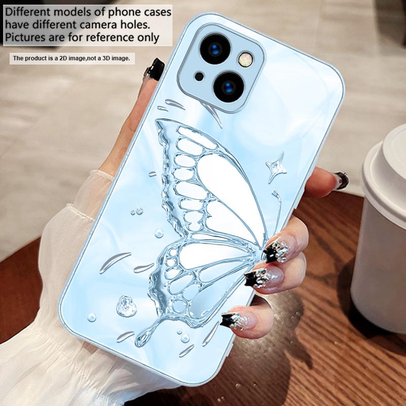 Butterfly of Ice Crystals For iPhone 17 Air 16 E 15 14 13 Plus 12 Mini 11 17 Pro Max XR Xs Max 16E 7 8 Tempered Glass Phone Case