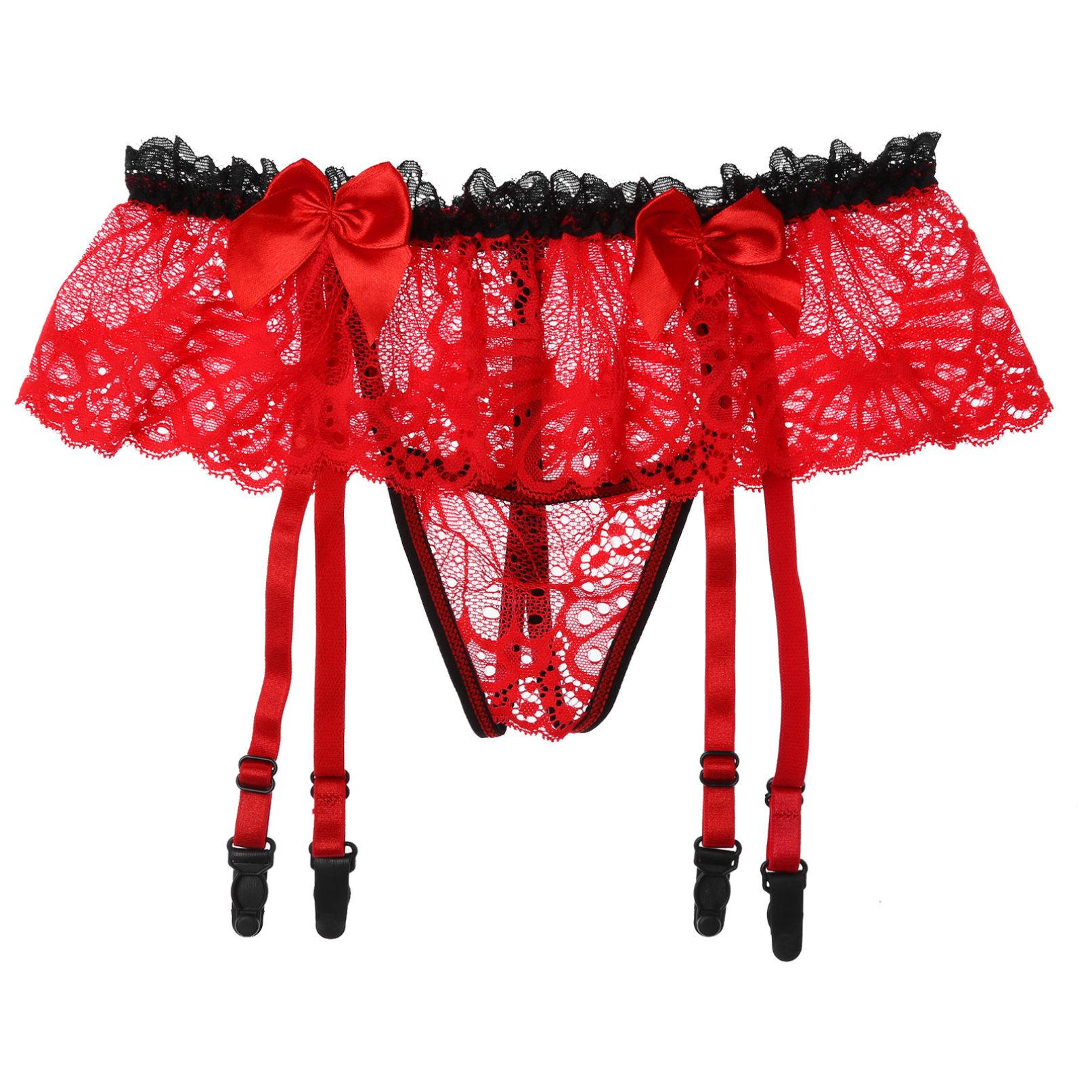 

Чоловічі сексуальні панчохи підв язки мереживні пояси на підтяжках трусики підв язки з бантом червоний