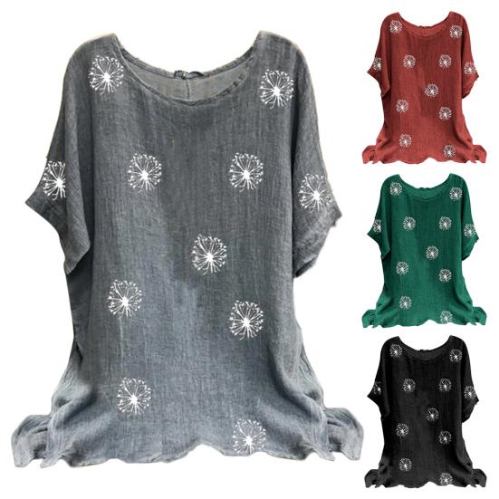 

Женская повседневная блузка с круглым вырезом и коротким рукавом с принтом одуванчика, свободная футболка