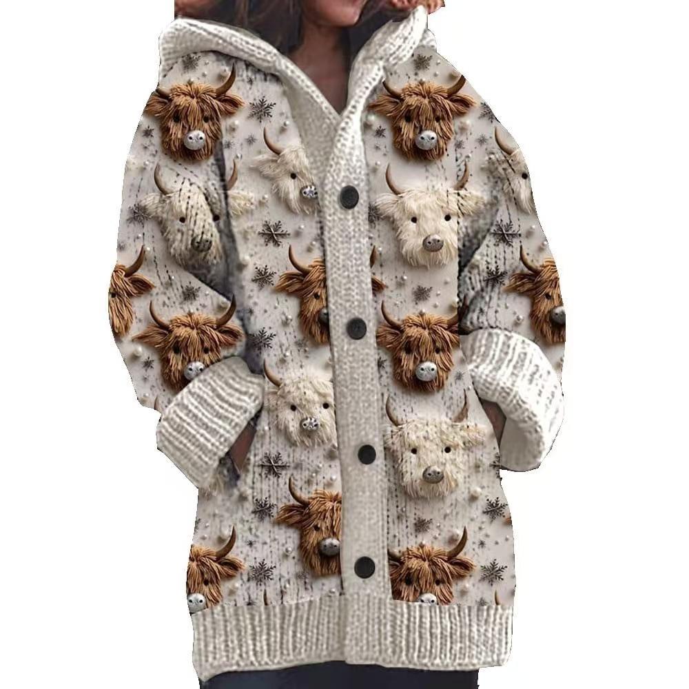 S-5XL for 2025 New 3D Printed Autumn and Winter Jacket Thickened Hooded Cardigan Sweater