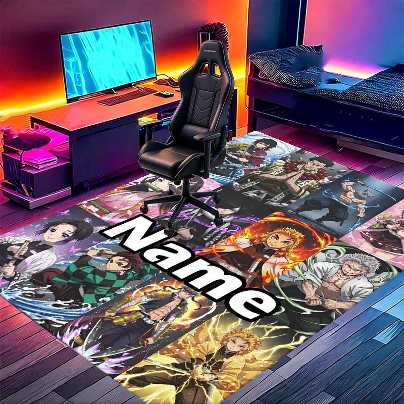 Custom Name Personalized Demon Slayer Print Carpet, Versatile Home Decor Rug, for Playroom, Apartment, Balcony, Entryway, Hallway Gift