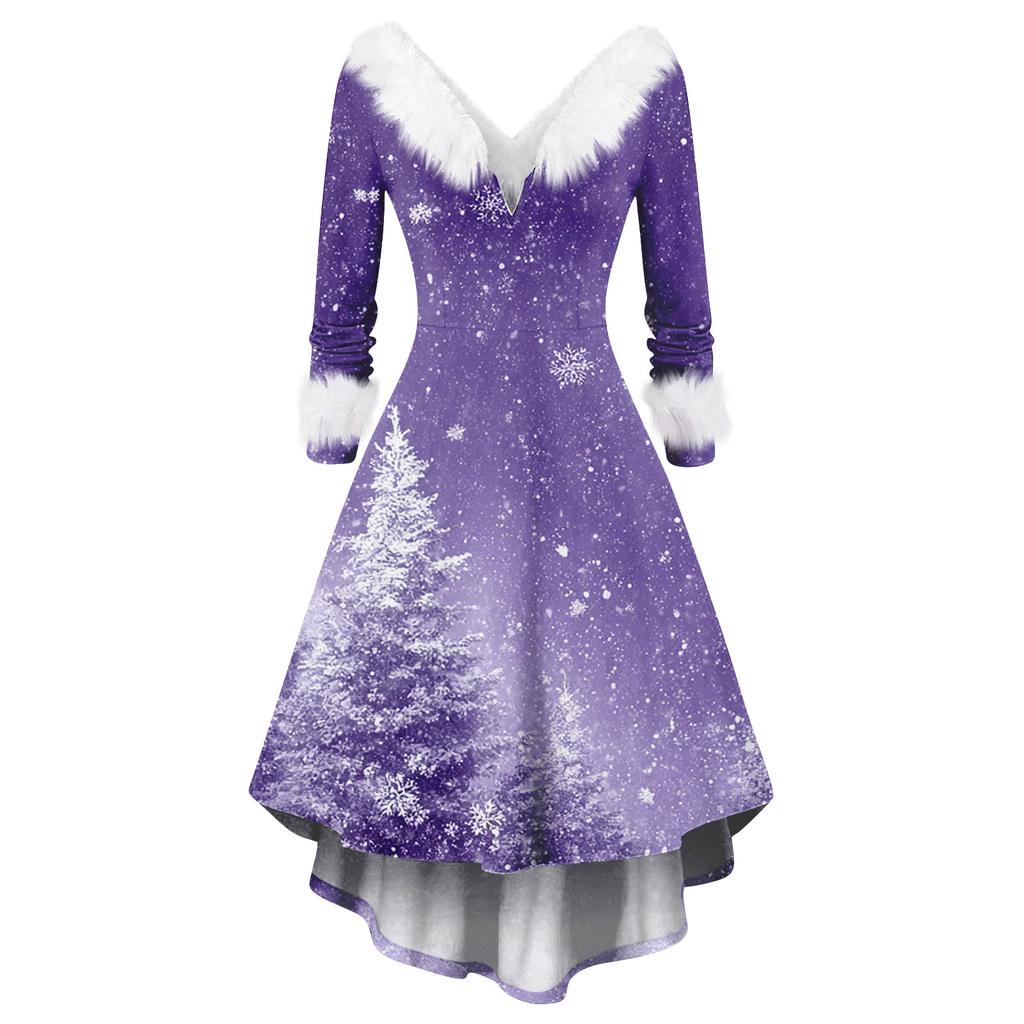 Damen Modisches Lässiges Figurbetontes Weihnachtsdruck Party Langarmkleid