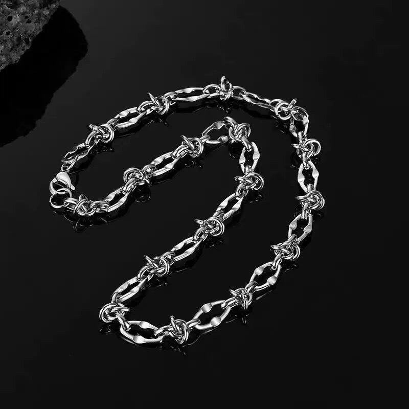American Style Stainless Steel Knotted Thorn Necklace for Men Hiphop Street Silver Color Collarbone Necklace Jewelry Accessories