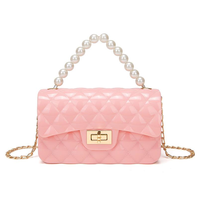 

Women s bag 2024 winter new sweet girl, pearl rhombus jelly bag cosmetic bag рожевий