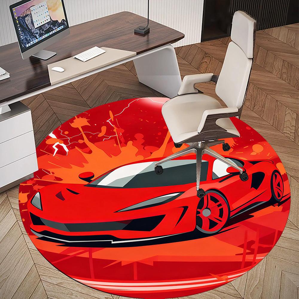 1PC Racing Car Round Chair mat Area Rug - Non-Slip, Floor Mat for Office, Bedroom, and Indoor Decor -Gift D1127218