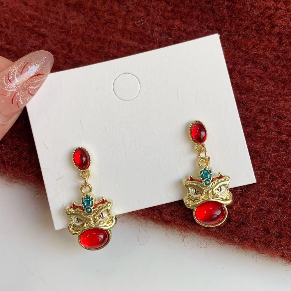 Good Luck Lion Dance Earrings Set Tassel New Year Earrings Trendy Bell Ear Studs  Ear Accessories