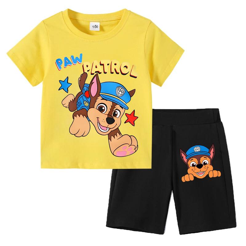 PAW Patrol Children's T-shirts Sets Summer Cartoon Print Boys Short Sleeve Shorts 2pcs Suit Kids Outfits Casual Clothing Sets