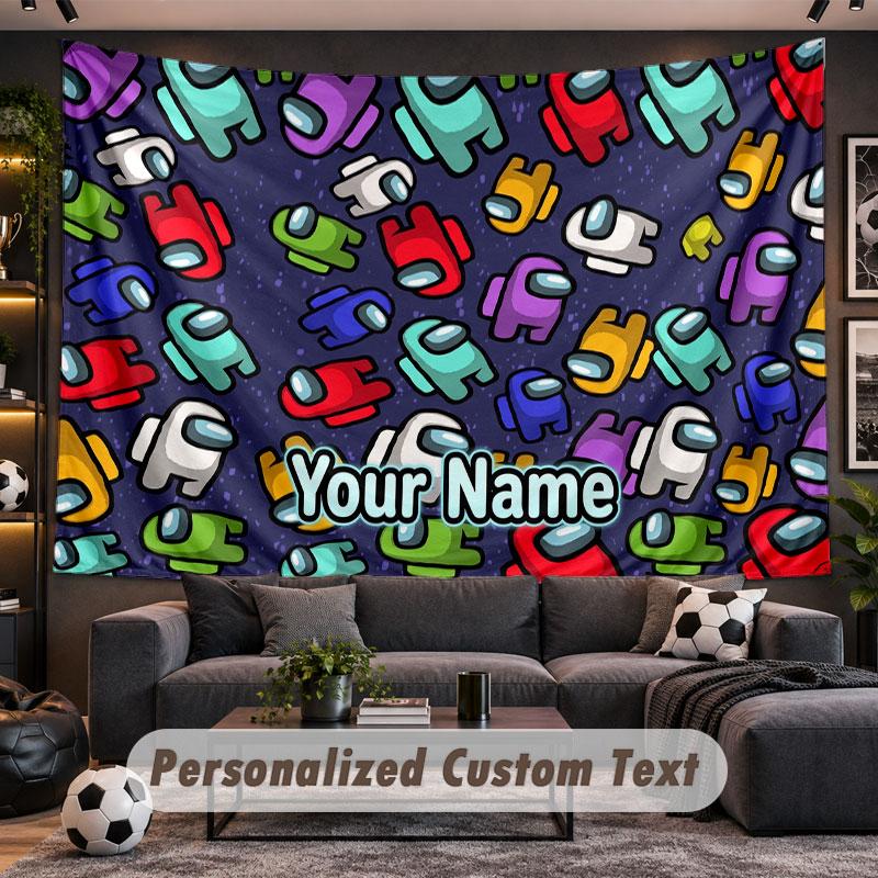 Wall Hanging Tapestry Custom NameAmong Us Pattern Personalized Printed Fabric Wall Decor