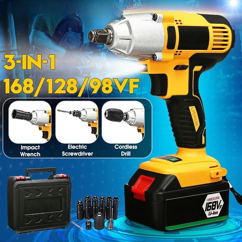 

98VF/128VF/168VF/188VF 21800 мАч 220 В Аккумуляторный ударный гайковерт-дрель 1/2 Li-on Аккумулятор Ручной DIY Электроинструмент 188VF21800mA зелёный