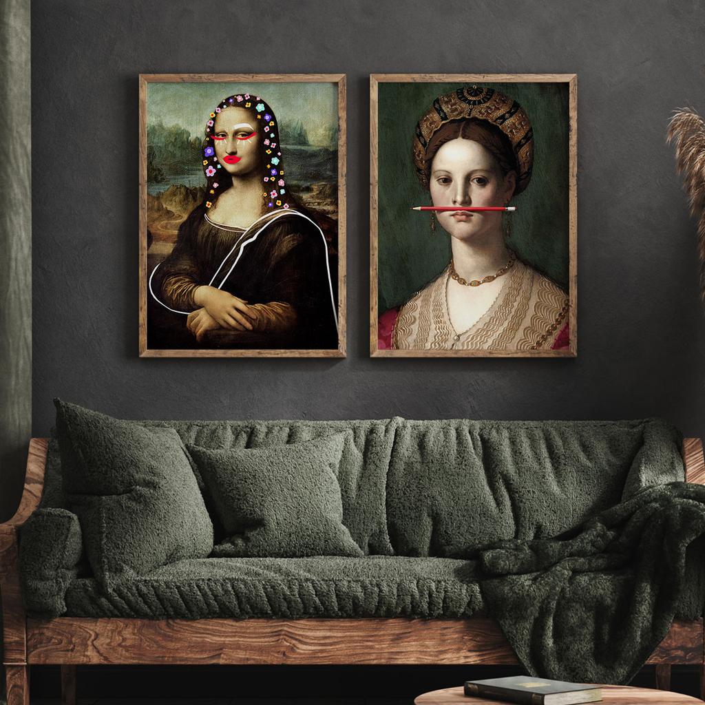 Zestaw dwóch plakatów mona lisa kwiaty