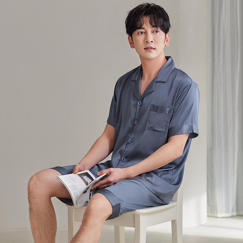 Pajamas Men's Summer Ice Silk Short Sleeve Shorts Silk Homewear Summer Summer Thin High-end Men's Suit