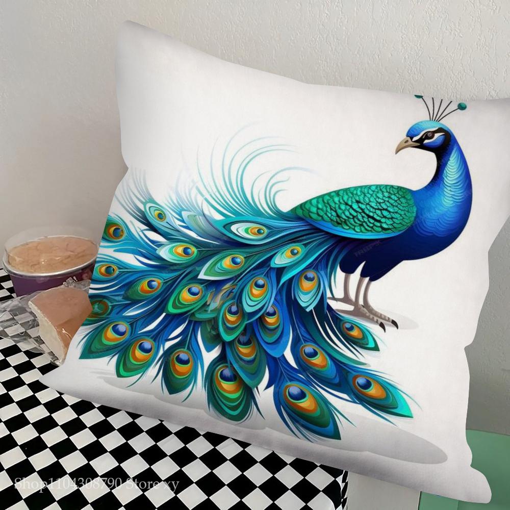 1pc Nordic Style Peacock Oil Pillow Case Square Bedroom Sofa Leisure Comfort Cushion Car Living Room Home Decoration