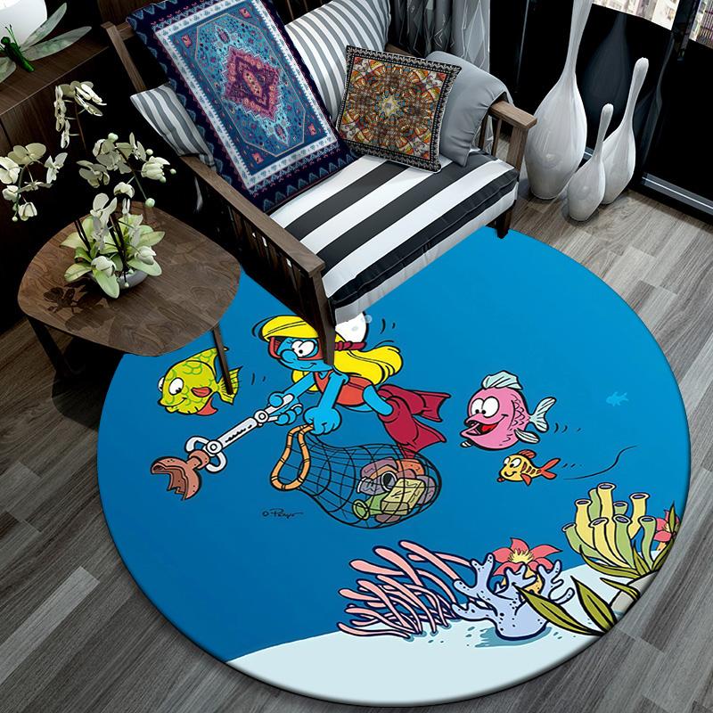 The Smurfs2 Round Area Rug,Carpet Rug for Living Room Bedroom Sofa Playroom Decor,Non-slip Floor Mat