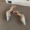 2024 Women's Sandals Summer 2024 Shoes For Women Luxury Brand Pumps Rhinestone High Heels Slingback Patent Leather 2024 Stiletto