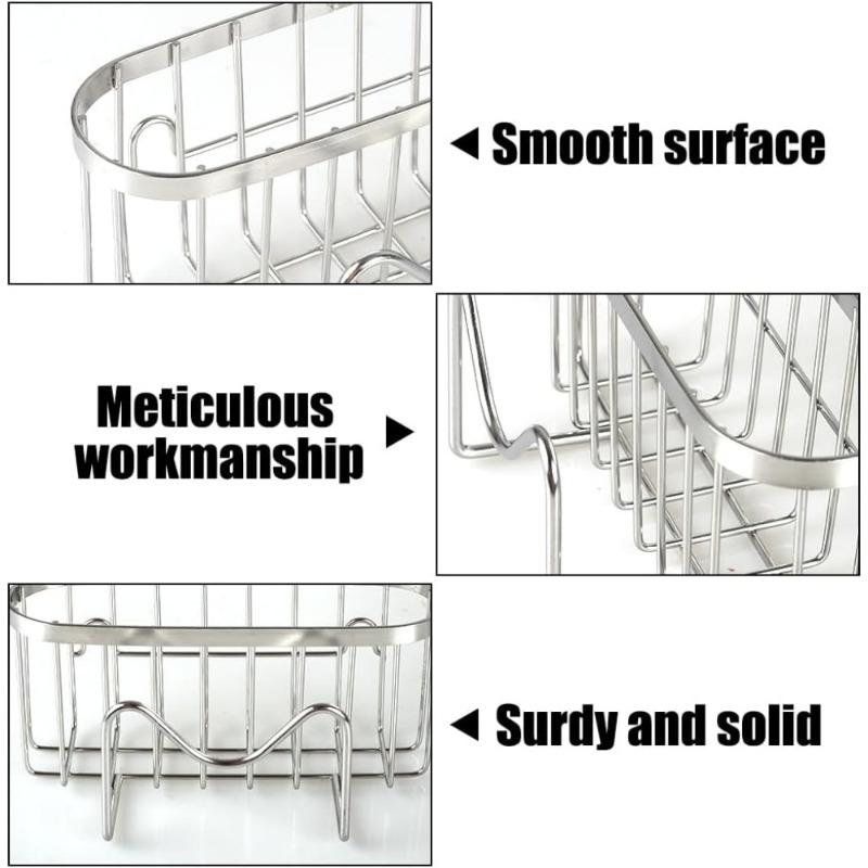 Stainless Steel Multi-Functional Sponge Drainer Rack with Suction Cups Kitchen and Bathroom Sink Organizer for Sponges Brushes