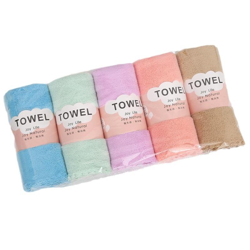 Coral fleece towels absorb water and do not shed hair. Adult household face washing and dry hair towels 5 packs are soft and quick to dry without