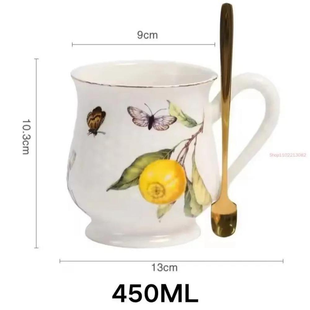 European Style Lemon Pattern Cups, Tea Cup Saucers Steak Plate Bowl Plate Dinnerware, Cute Coffee Mug Afternoon Tea Tableware