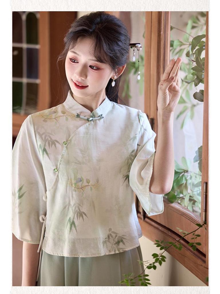 Chinese Retro Zen Style Tang Suit Cheongsam Top with Hanfu Elements for Women