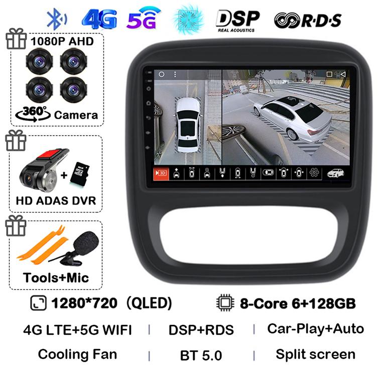 Android 14 Carplay Auto For Renault Trafic 3 2014-2021 Opel Vivaro B 2014-2018 BT Autoradio GPS Multimedia Player Stereo WIFI+4G