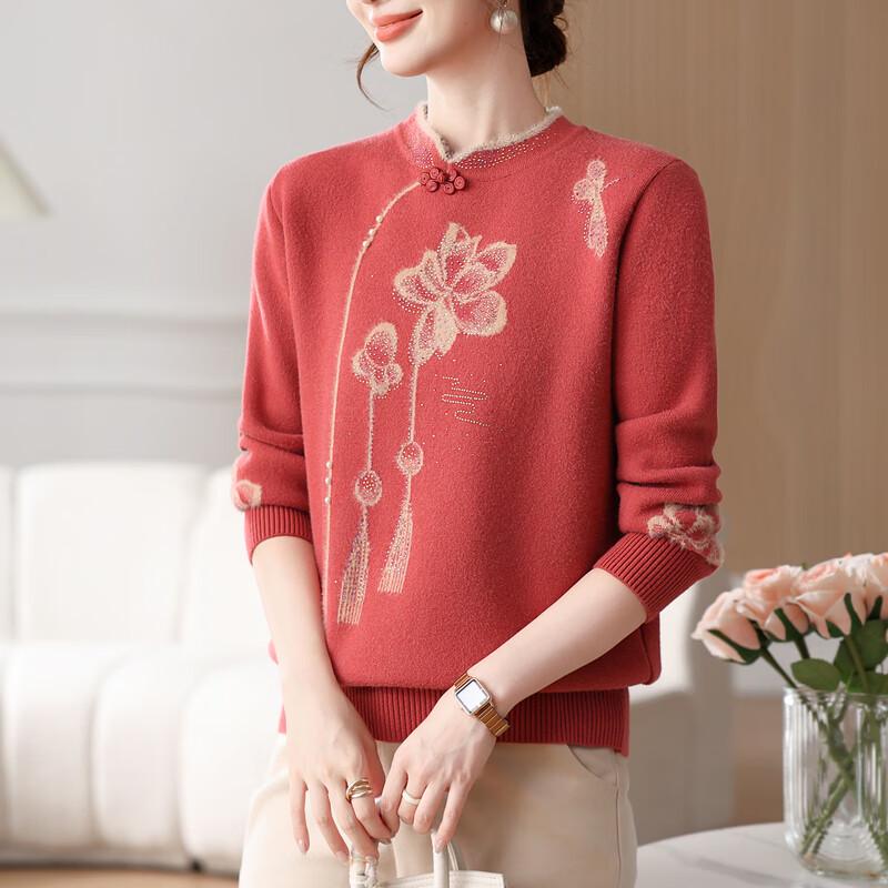 YUZHAOLIN Dámský pletený svetr středního věku a pro starší volného střihu