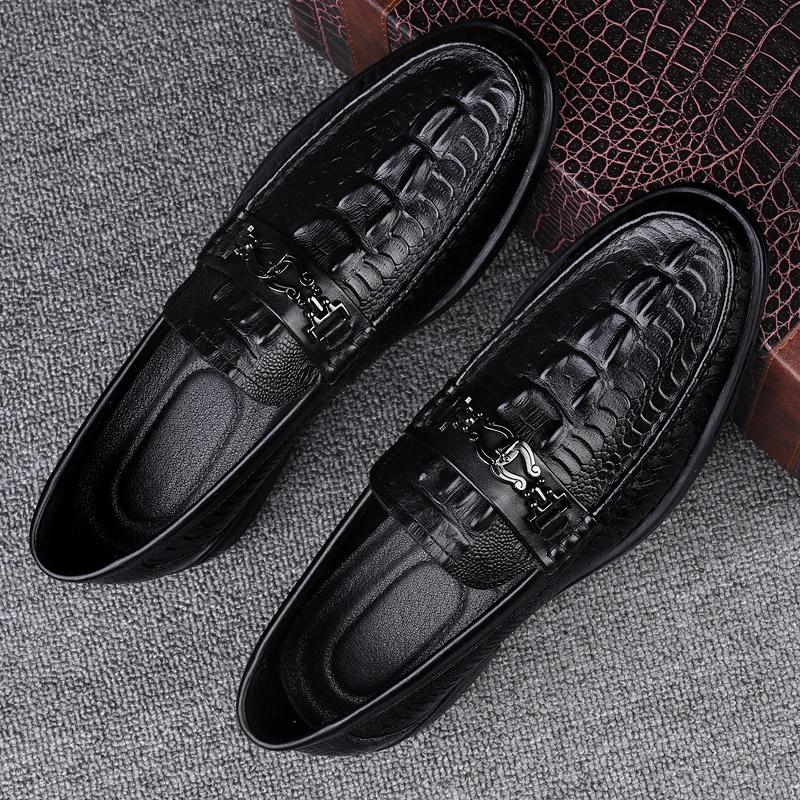 Fashion New Crocodile Pattern Summer Loafers Luxury Brand Slip on Flats Genuine Leather Dress Driving Moccasins Casual Leather Footwear