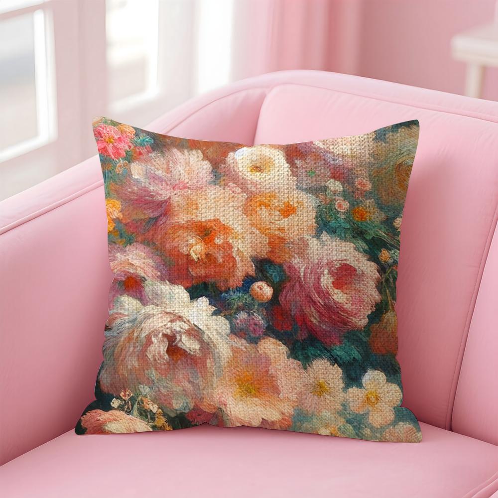Oil Painting Luxury Cushion Cover Natural Linen Pillow Case DoubleSided Print Decorative Sofa Pillowcase Home Decor Gift
