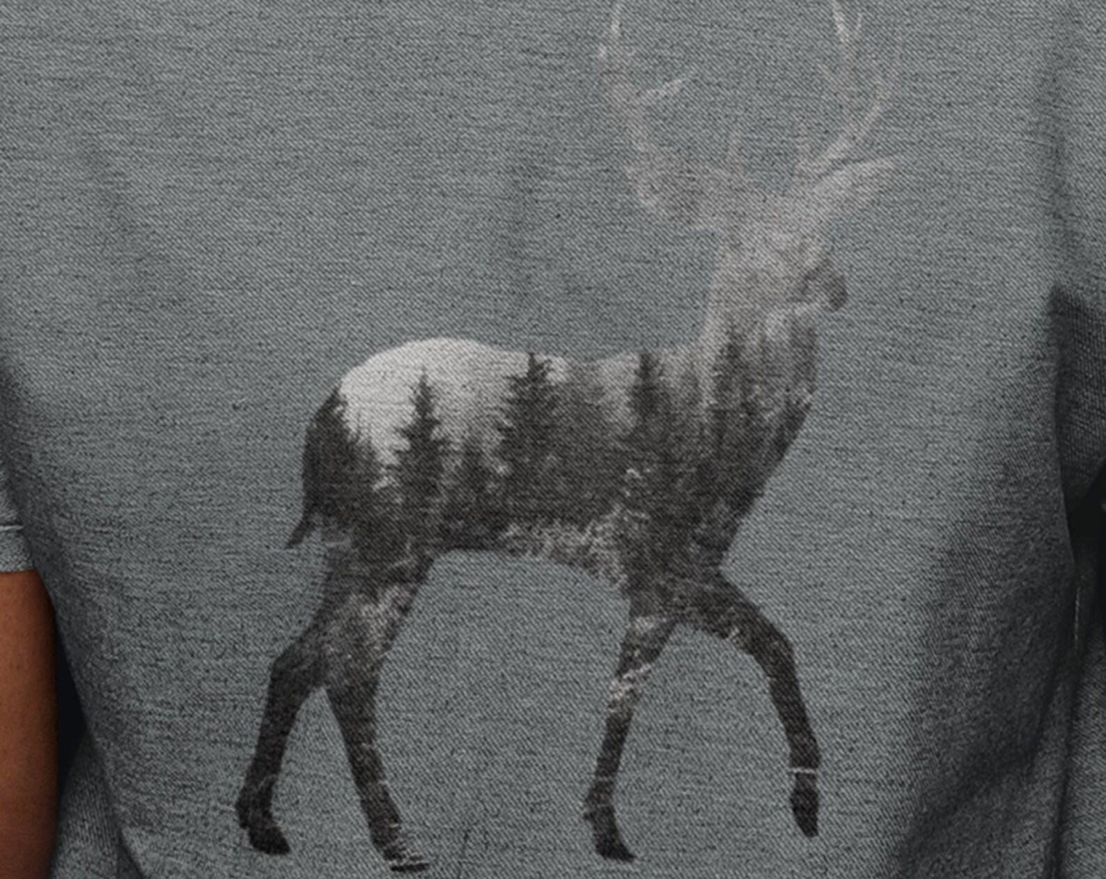 Nature Forest Deer Shirt Men, Double Exposure Deer Tee, Nature Tee, Mens Forest Graphic Unisex T-Shirt, Boyfriend Gift, Screen Print Shirt L