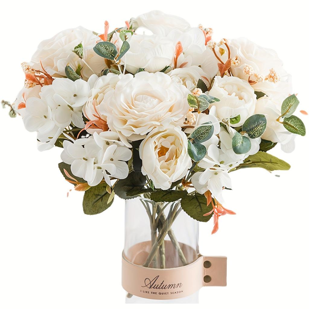 2 Paquetes de 12 Cabezas de Rosas Peonías Artificiales, Ramo Floral de Tela Vintage, Rosas Falsas de Plástico para Decoración del Hogar y Bodas, Ramo de Novia, Día de San Valentín