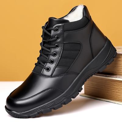 Winter Men Boots Lace Up High Top Fashion Fur Warm Leather Boots For Men High Top Snow Boots Casual Cotton Shoes Men