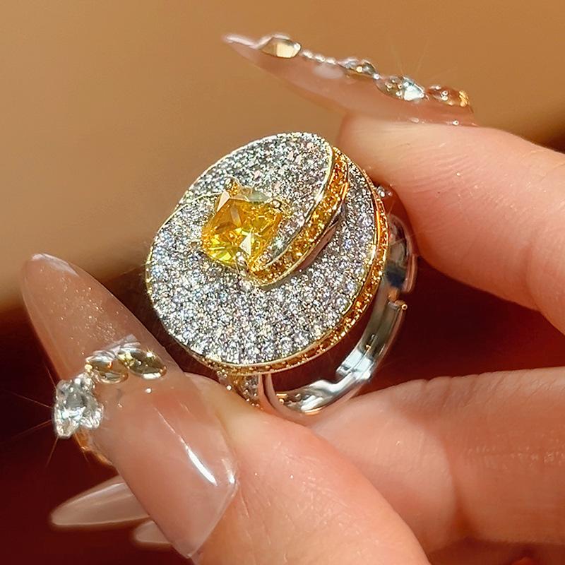 Copper Ring Women'S Jewelry, Colored Treasure, Zircon Red Corundum Full Of Diamonds, Advanced Sense